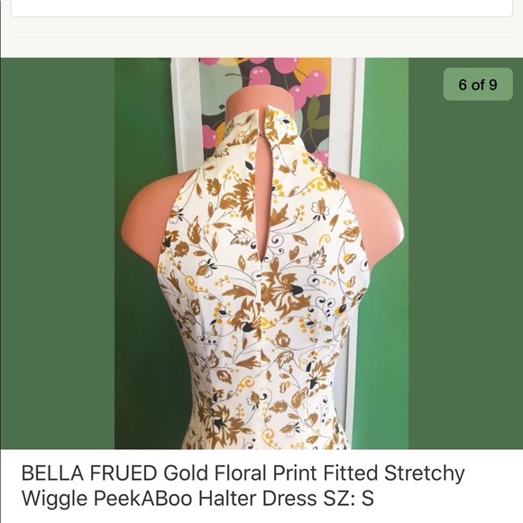 Bella Freud Gold Floral Body Con Halter Dress S - Picture 5 of 8